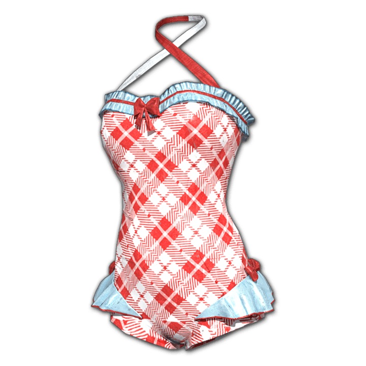 체크무늬 수영복 (빨간색)